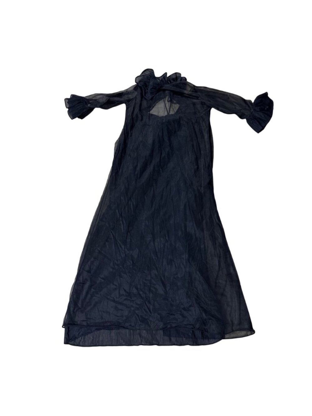 Vintage Nightgown Robe Set Black 1970s USA Union Made Ruffles Sexy Medium - Picture 3 of 7